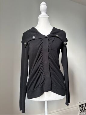 DKNY JEANS 100% Cotton Y2K Moto Grunge Goth Button Down Sweater Size Small